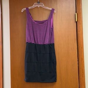 Purple and black dress.